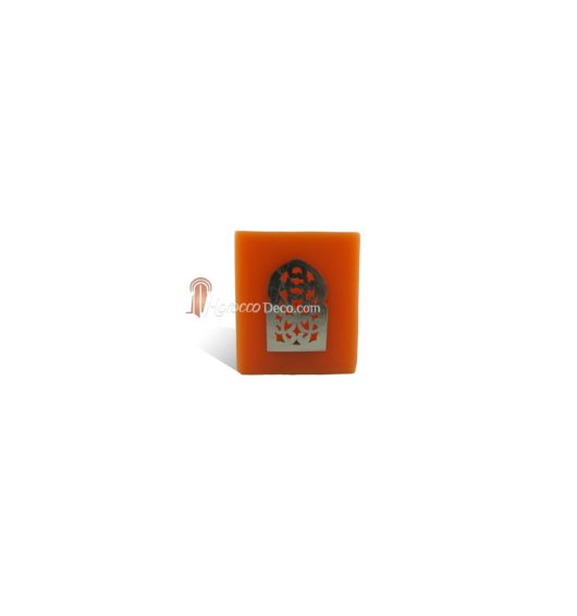 Photophore orange cube motif porte arcade métal